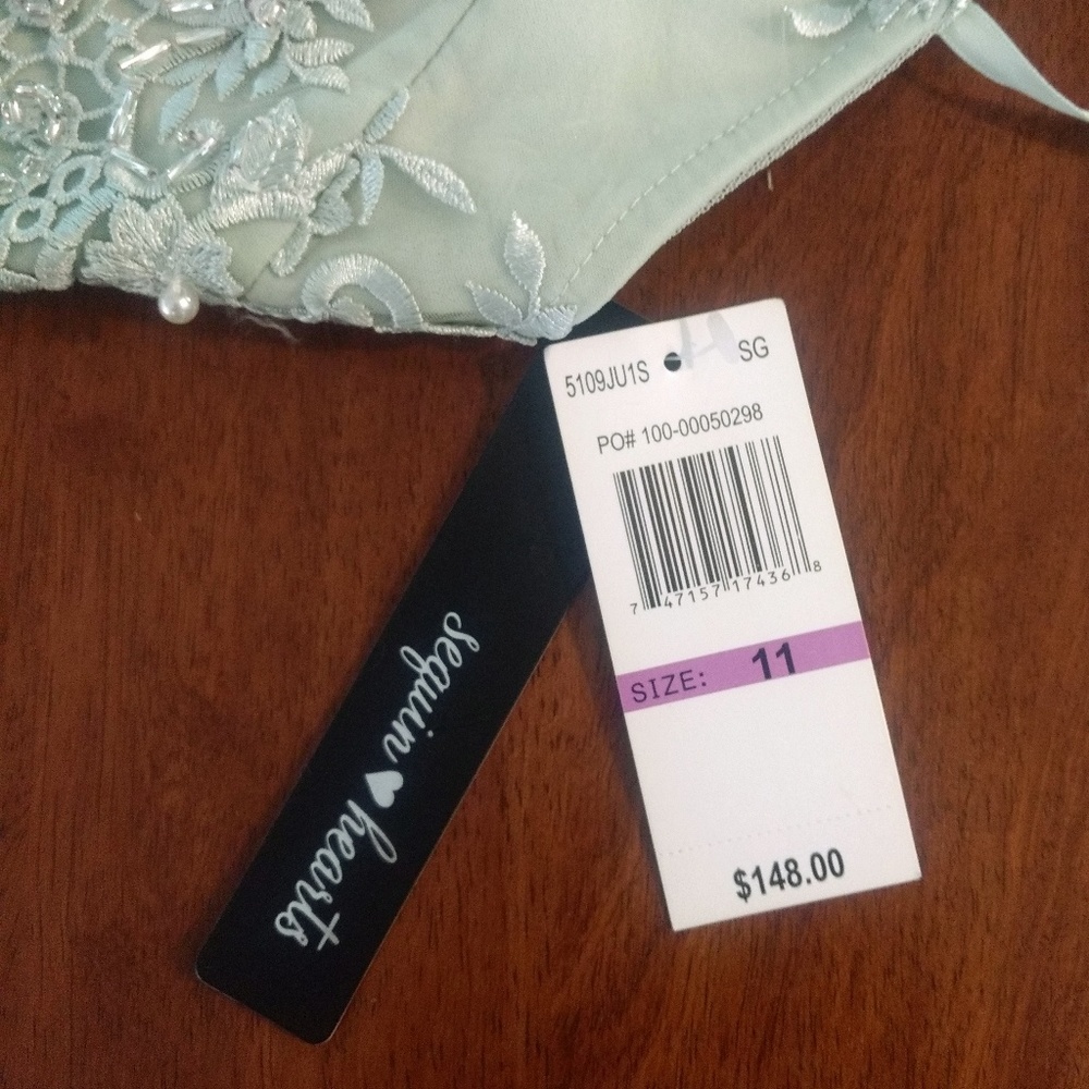Sequin Hearts Mint Green Beaded Prom Formal Dress - Picture 7 of 7